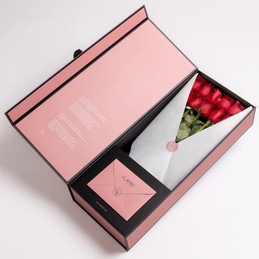 Buquê de rosas vermelhas premium em caixa de luxo